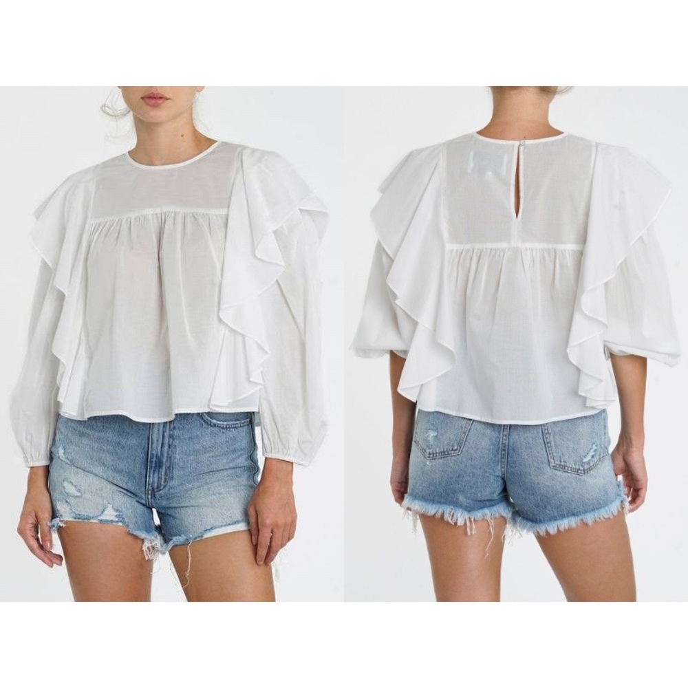 Topshop Draped Ruffle Longsleeve Top